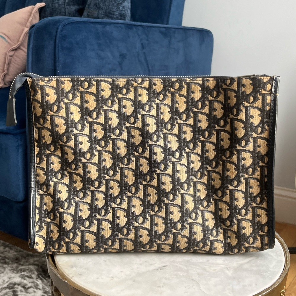 Christian Dior Vintage Navy Trotter Oblique Monogram Print Clutch Bag